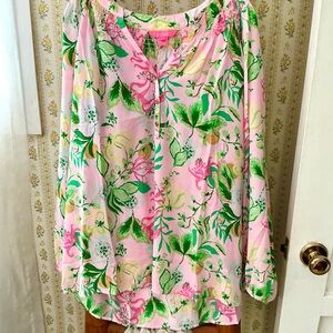 NWT Lilly Pulitzer Pink and Green Floral Blouse XXL